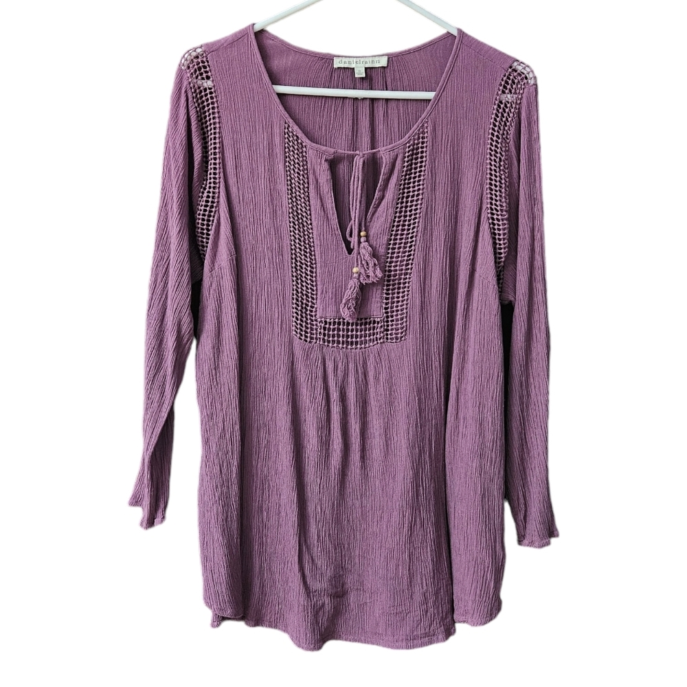 Daniel Rainn Long Sleeve Blouse Top Women's Size 2X Tie Front Boho